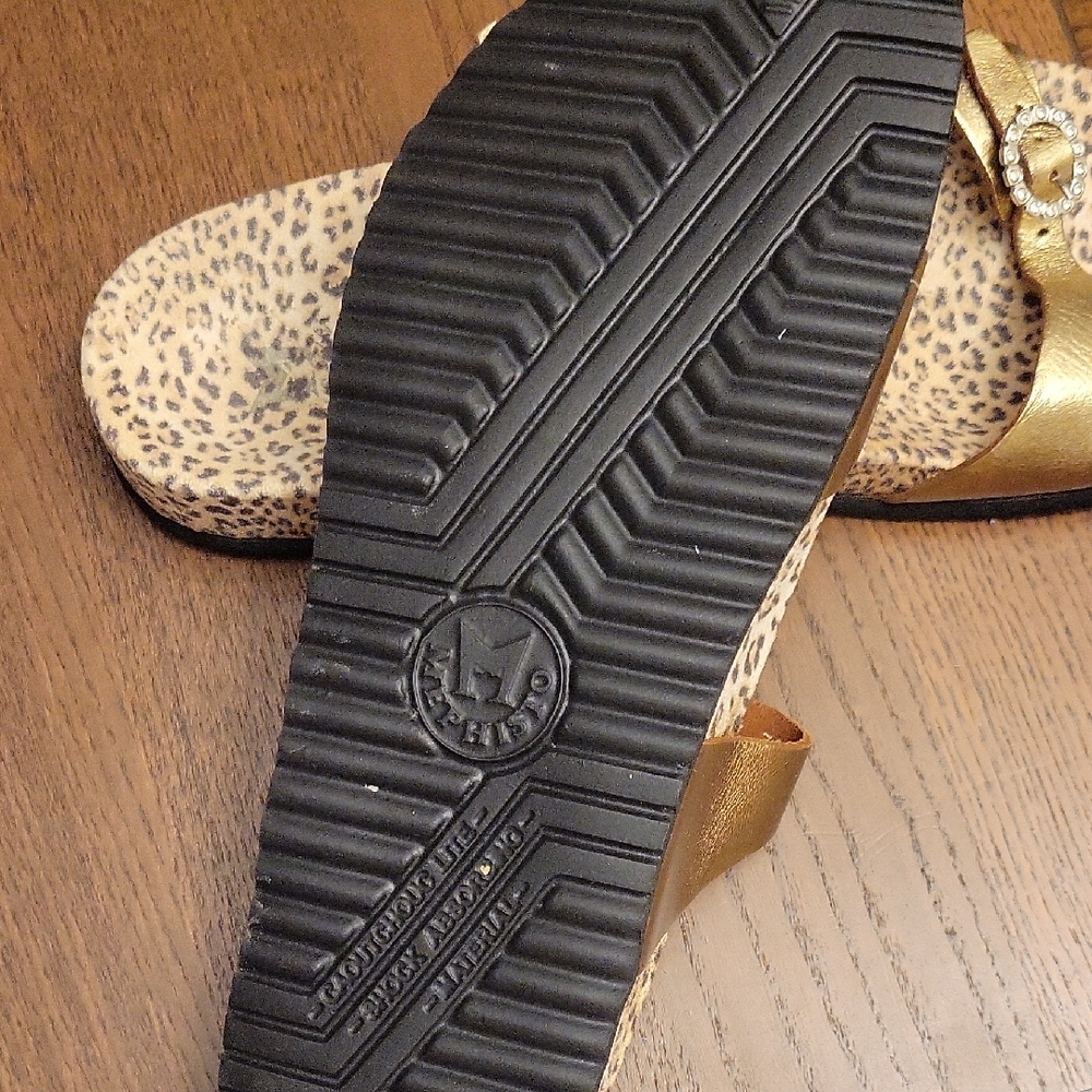 Gold/Leopard Print Mephisto Women's Sandals - Picture 3 of 5